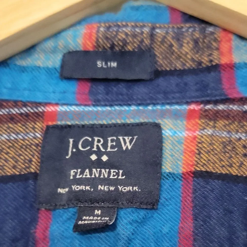 J.CREW Men's Blue Red Plaid Flannel Shirt Classic Workwear Fit Sz M